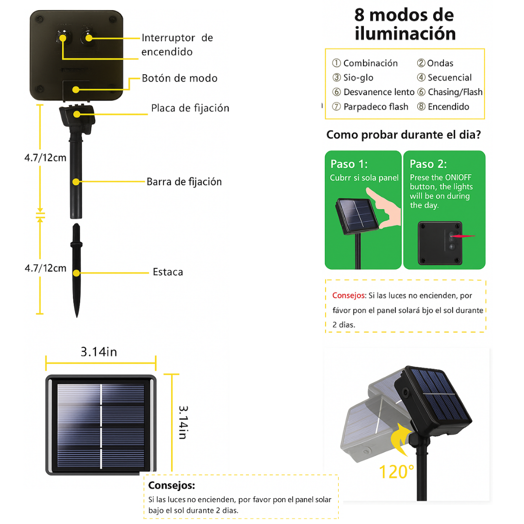 LUCES NAVIDEÑAS CON PANEL SOLAR DE 50 METROS