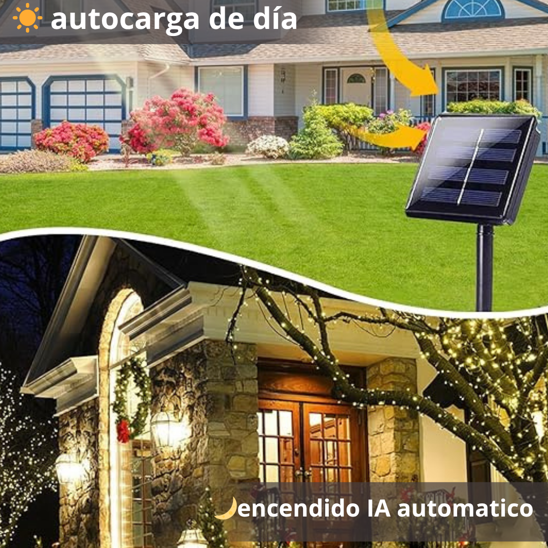 LUCES NAVIDEÑAS CON PANEL SOLAR PAGA 20 MTS LLEVA 40MTS