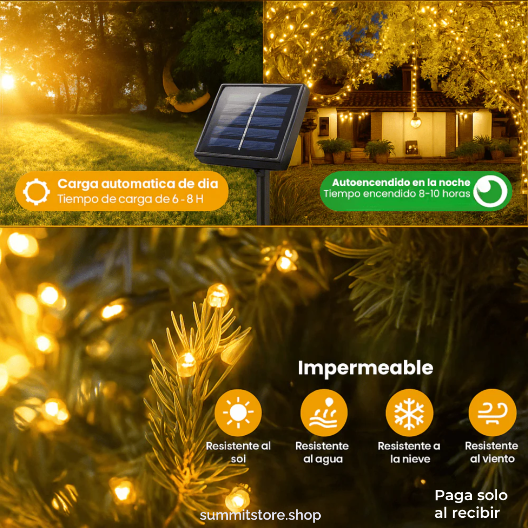 LUCES NAVIDEÑAS CON PANEL SOLAR DE 50 METROS