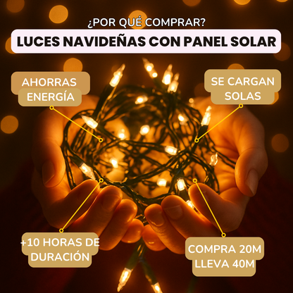 LUCES NAVIDEÑAS CON PANEL SOLAR PAGA 20 MTS LLEVA 40MTS