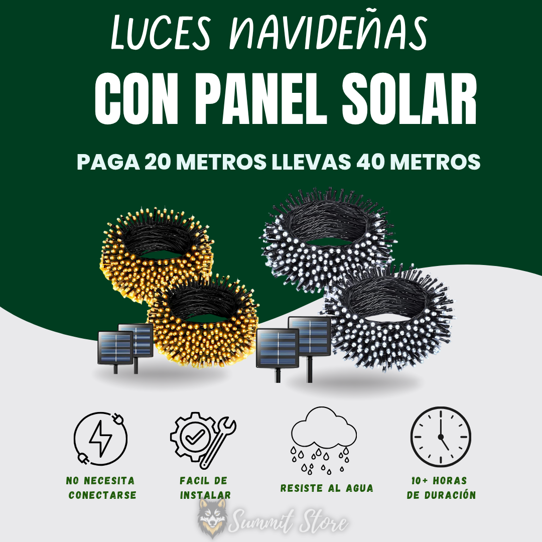 LUCES NAVIDEÑAS CON PANEL SOLAR PAGA 20 MTS LLEVA 40MTS