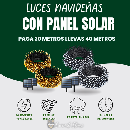 LUCES NAVIDEÑAS CON PANEL SOLAR PAGA 20 MTS LLEVA 40MTS