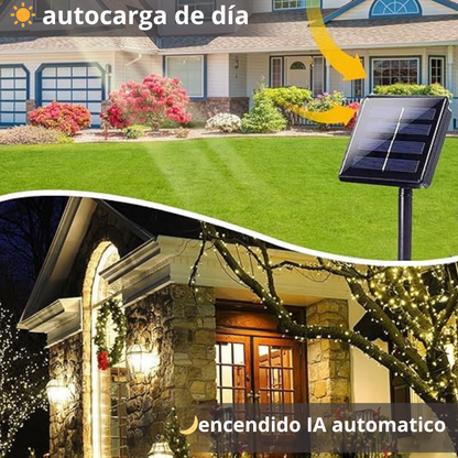 LUCES NAVIDEÑAS CON PANEL SOLAR PAGA 20 MTS LLEVA 40MTS
