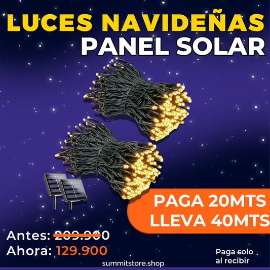 LUCES NAVIDEÑAS CON PANEL SOLAR PAGA 20 MTS LLEVA 40MTS