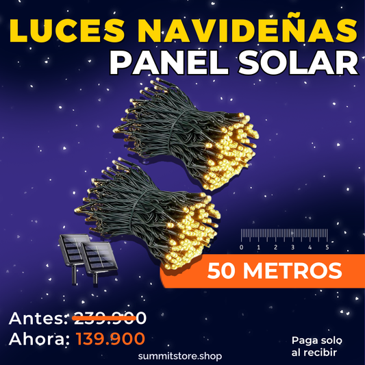 LUCES NAVIDEÑAS CON PANEL SOLAR DE 50 METROS